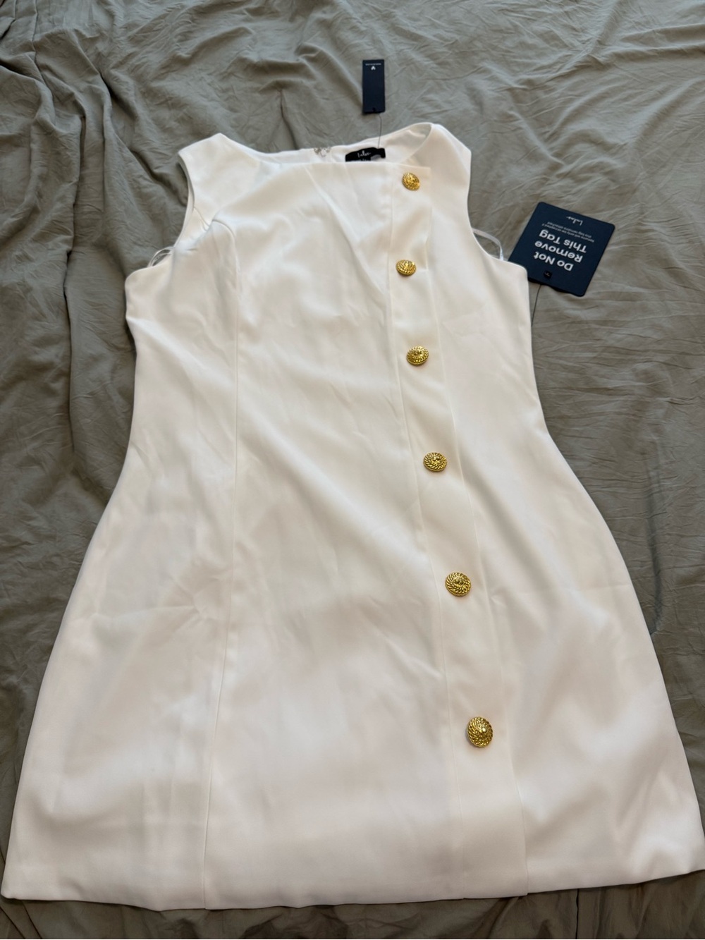 Lulu's White Sleeveless Mini Dress with Gold Buttons